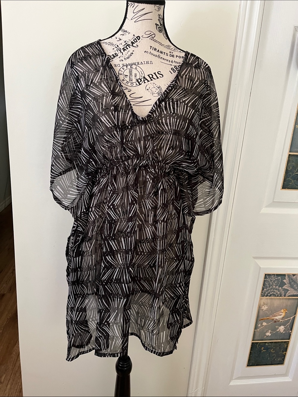 💗Black Patterned V-Neck Sheer Women's Dress